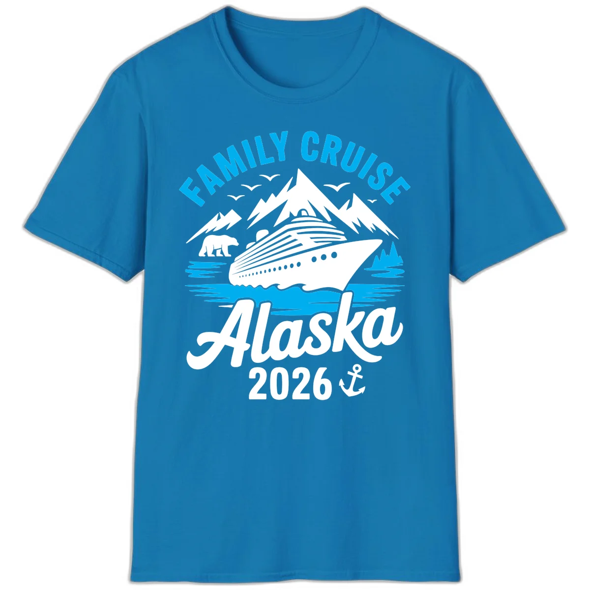 Family Cruise Alaska Mountain Scenic T-Shirt in Sapphire