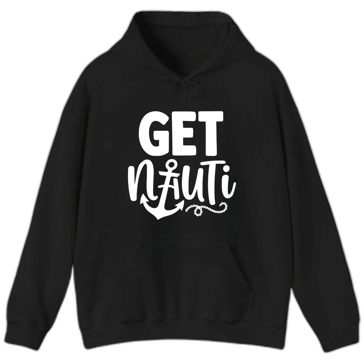 Get Nauti Nautical Pun with Anchor Hoodie in Black