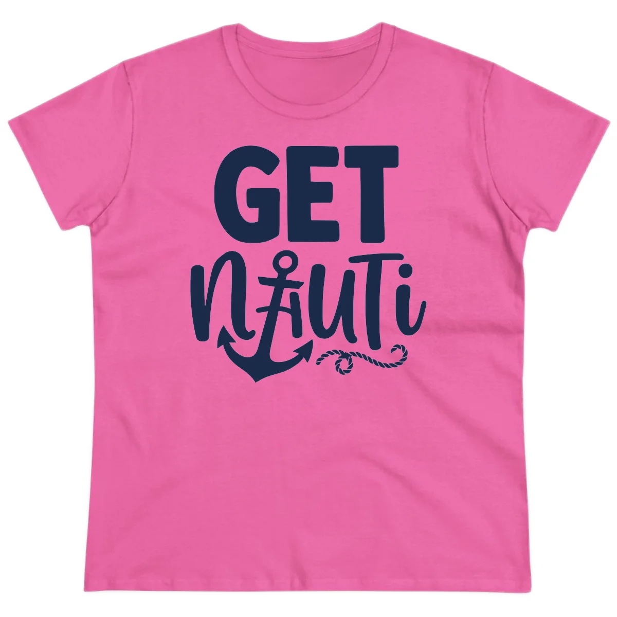 Get Nauti Nautical Pun with Anchor Ladies Tee in Azalea