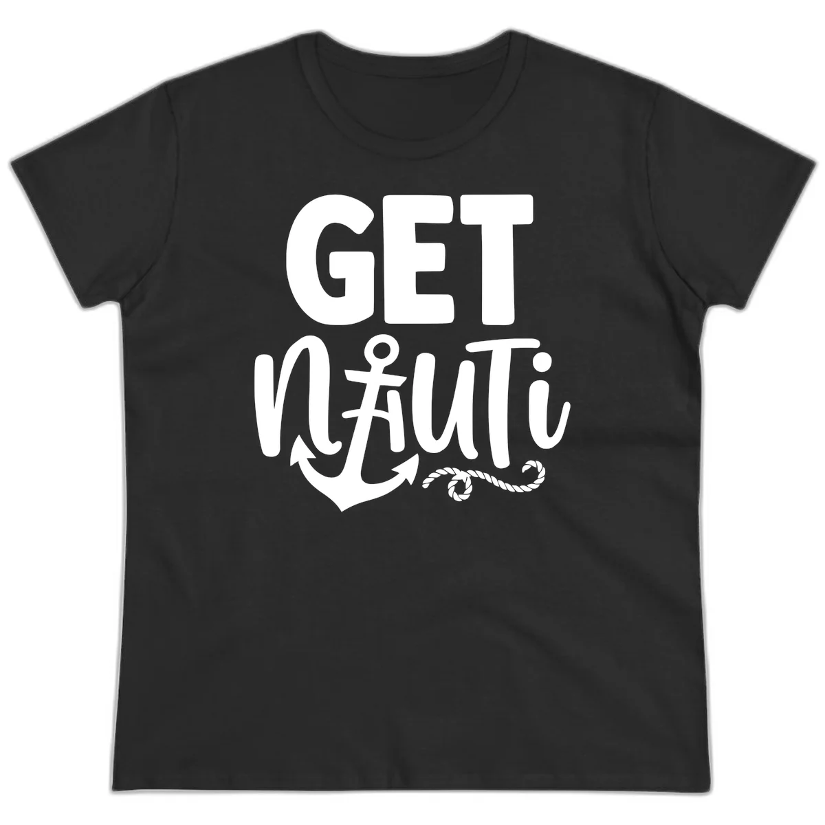 Get Nauti Nautical Pun with Anchor Ladies Tee in Black