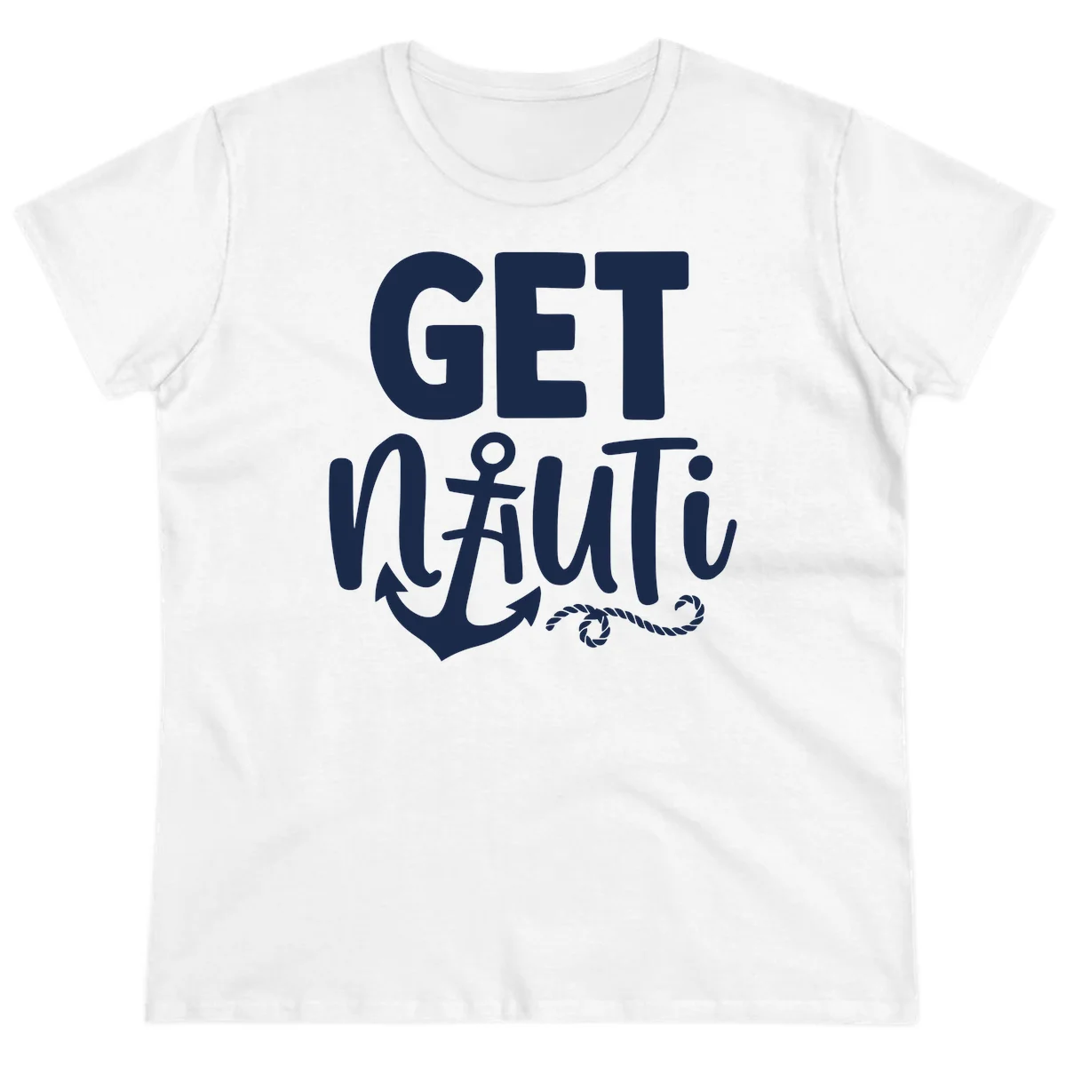 Get Nauti Nautical Pun with Anchor Ladies Tee in White
