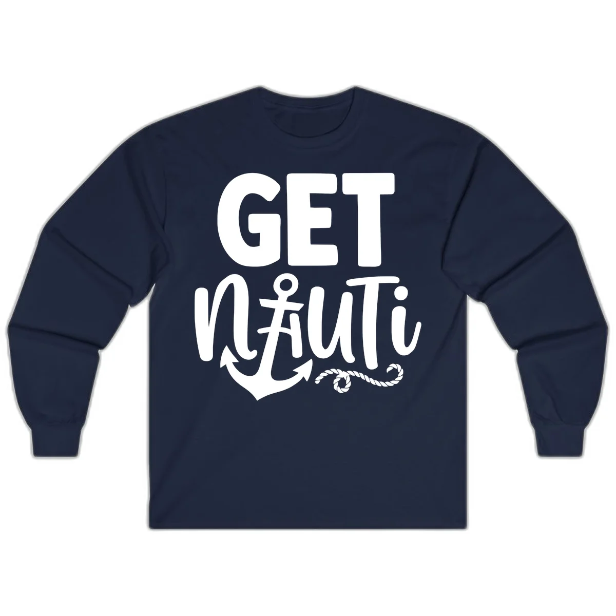 Get Nauti Nautical Pun with Anchor Long Sleeve in Navy
