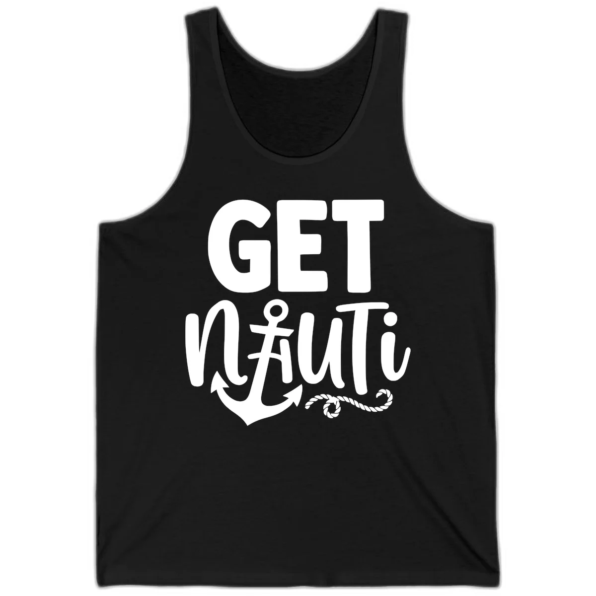 Get Nauti Nautical Pun with Anchor Tank Top in Black