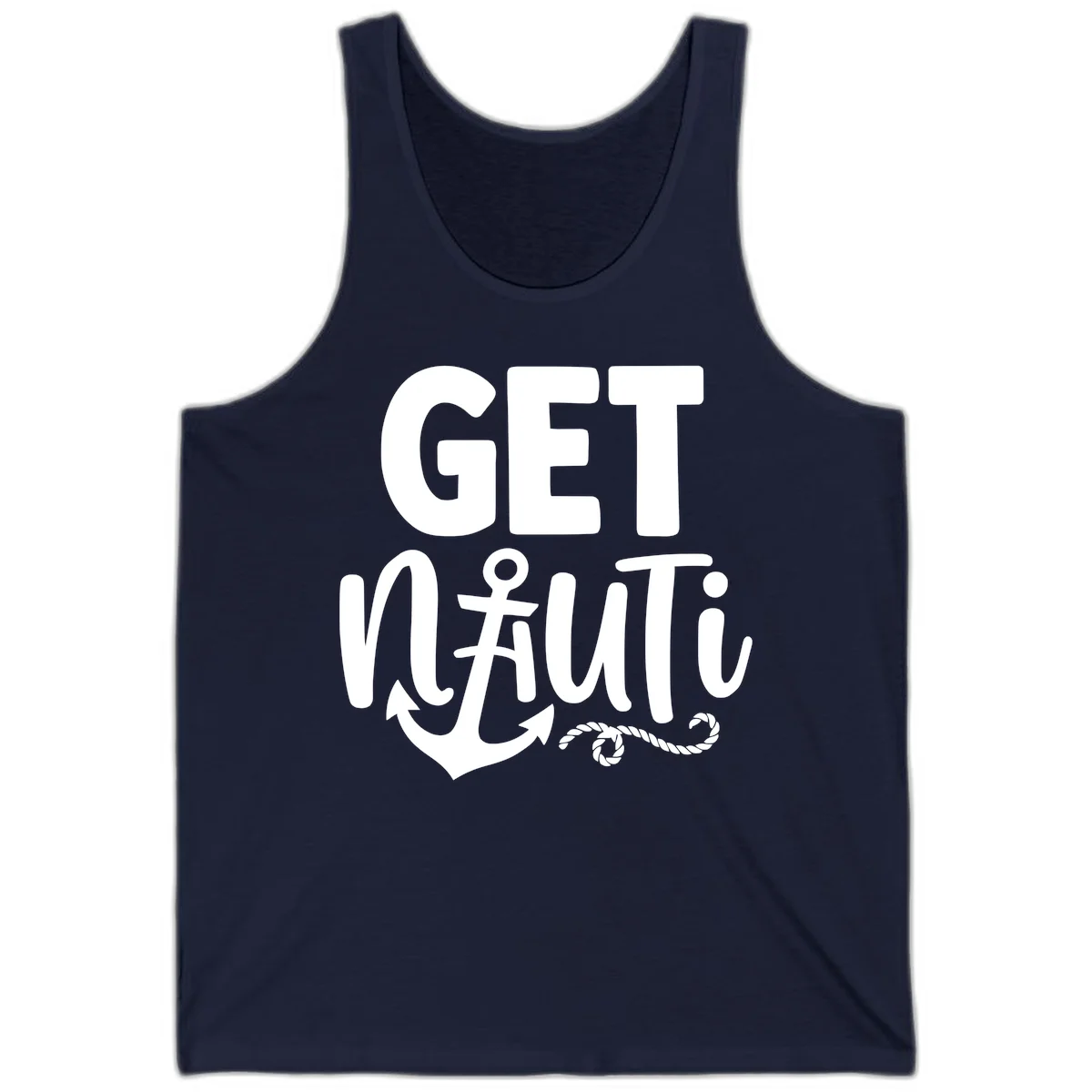 Get Nauti Nautical Pun with Anchor Tank Top in Navy