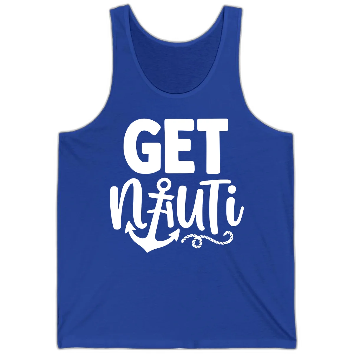 Get Nauti Nautical Pun with Anchor Tank Top in True Royal