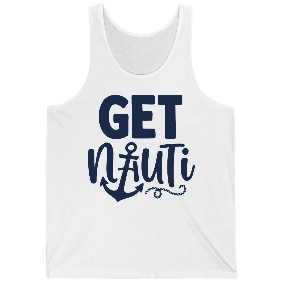 Get Nauti Nautical Pun with Anchor Tank Top in White
