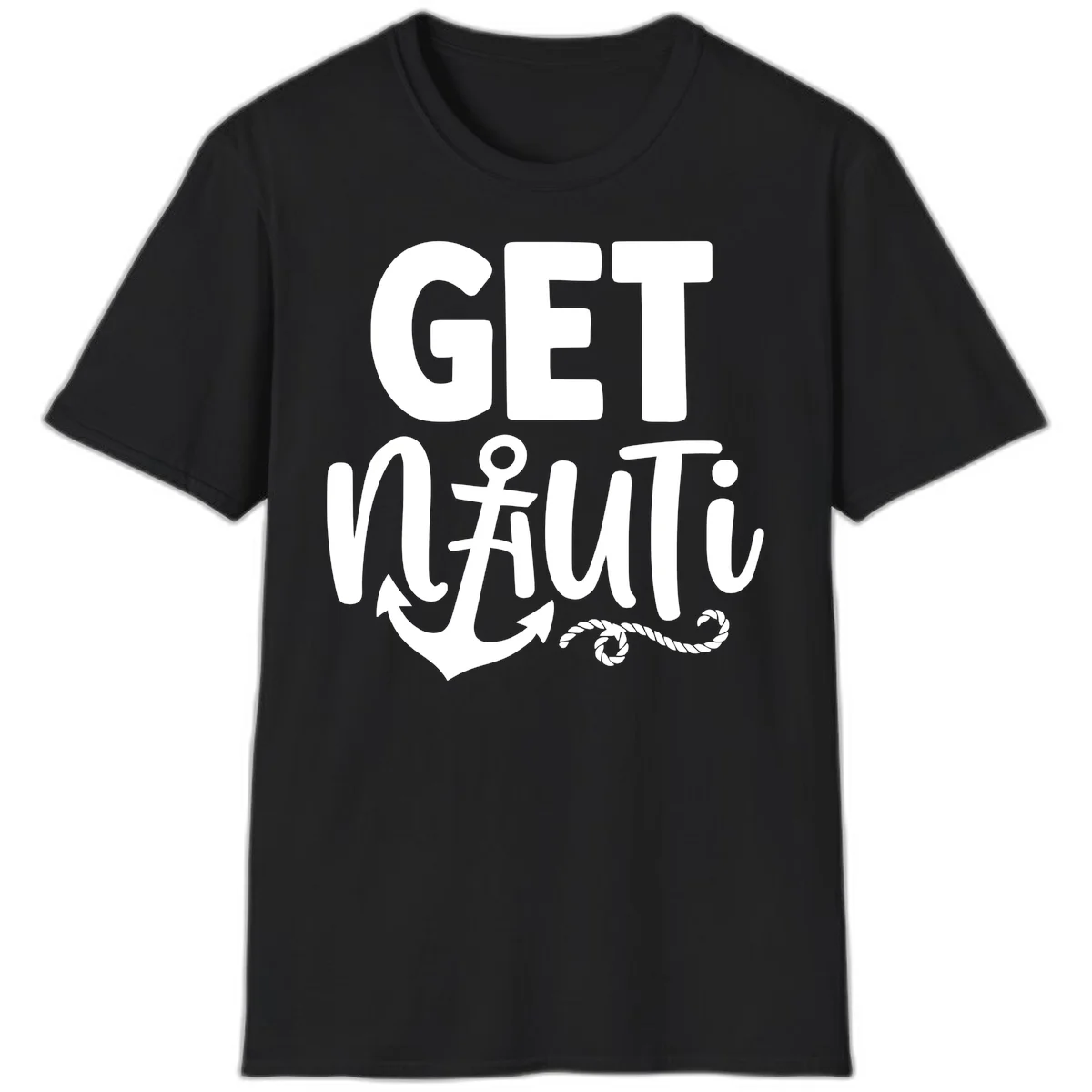 Get Nauti Nautical Pun with Anchor T-Shirt in Black