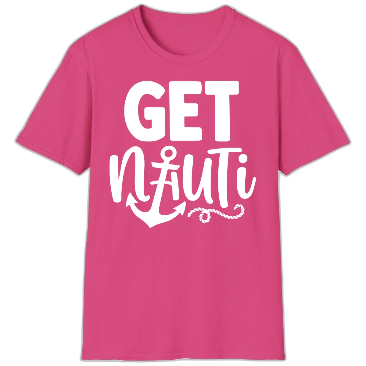 Get Nauti Nautical Pun with Anchor T-Shirt in Heliconia