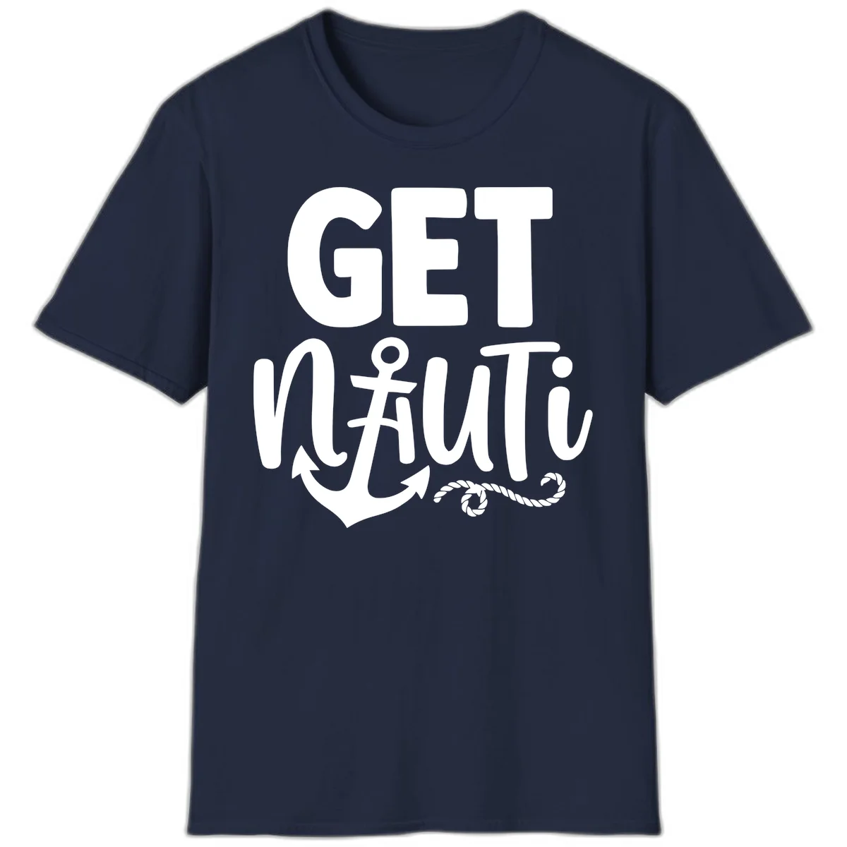Get Nauti Nautical Pun with Anchor T-Shirt in Navy