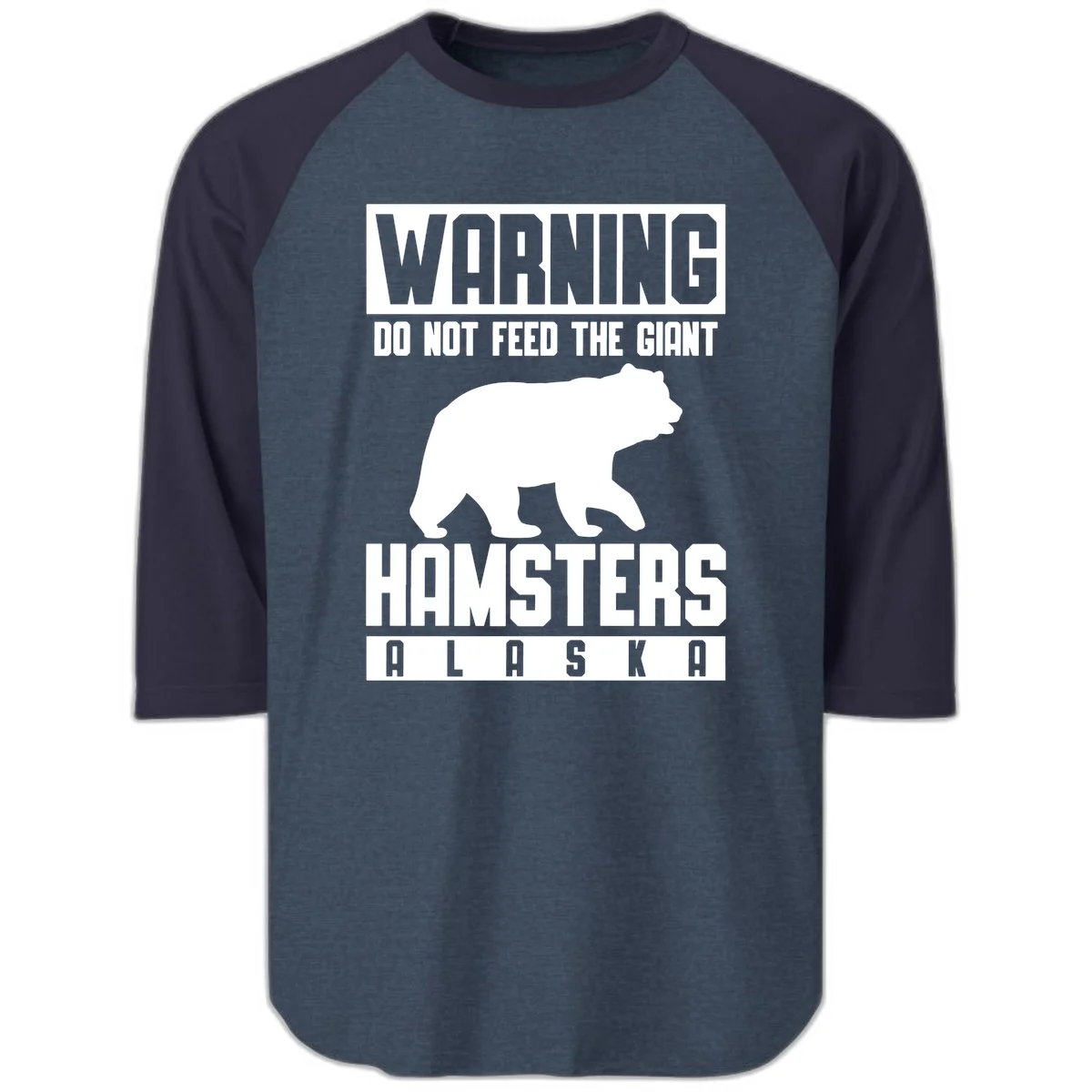 Do Not Feed The Giant Hamsters Alaska Raglan 3/4 Sleeve in Heather Denim Navy