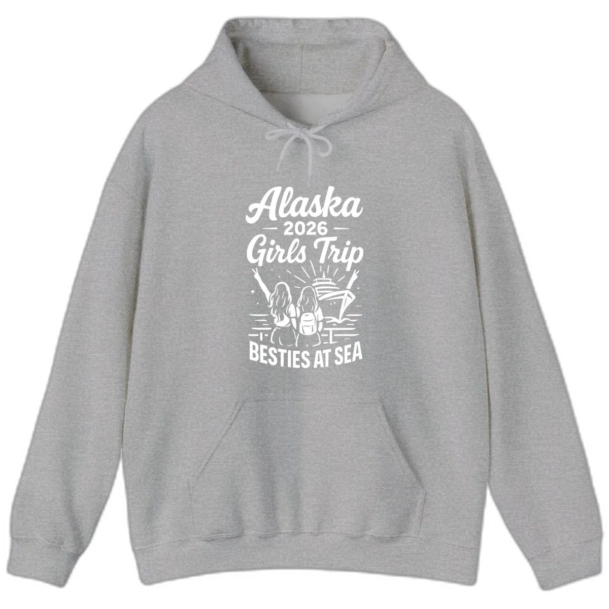 Alaska 2026 Girls Trip Besties At Sea Cruise Hoodie in Sport Grey