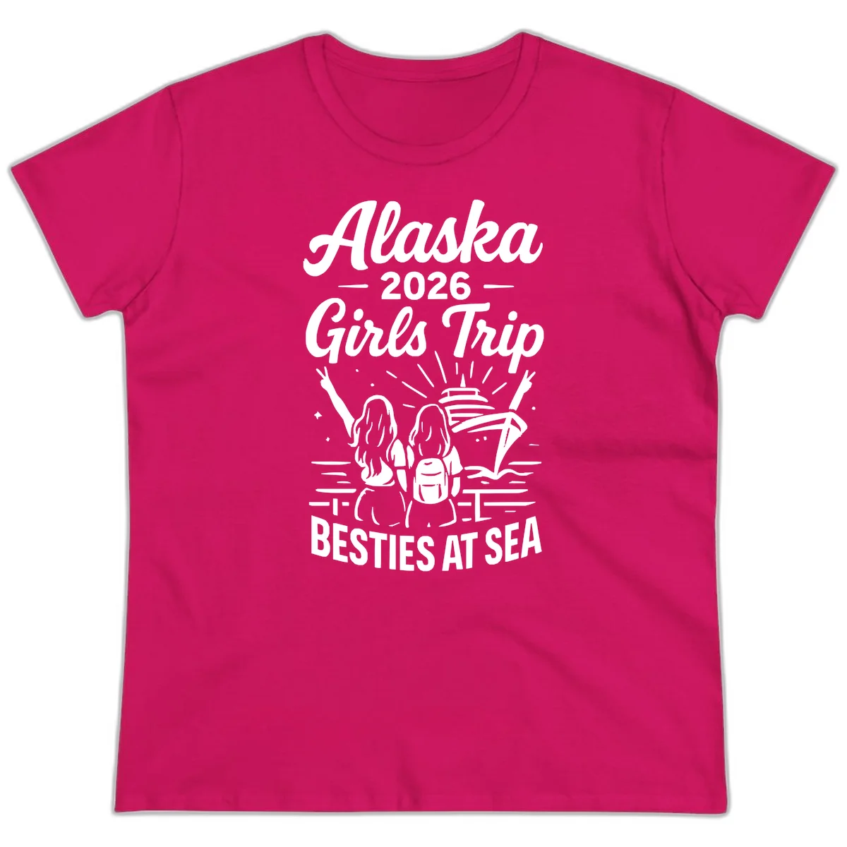 Alaska 2026 Girls Trip Besties At Sea Cruise Ladies Tee in Heliconia
