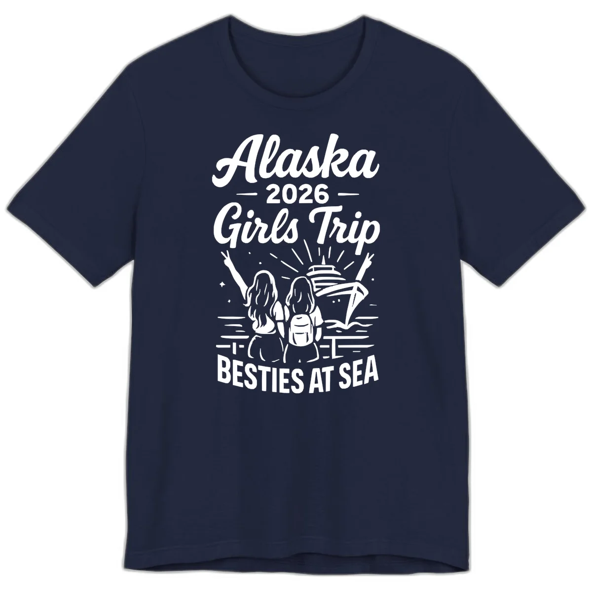 Alaska 2026 Girls Trip Besties At Sea Premium T-Shirt in Navy
