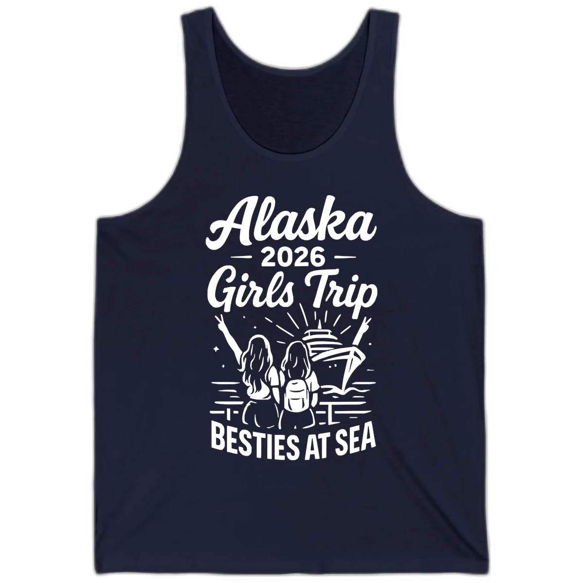 Alaska 2026 Girls Trip Besties At Sea Cruise Tank Top in Navy
