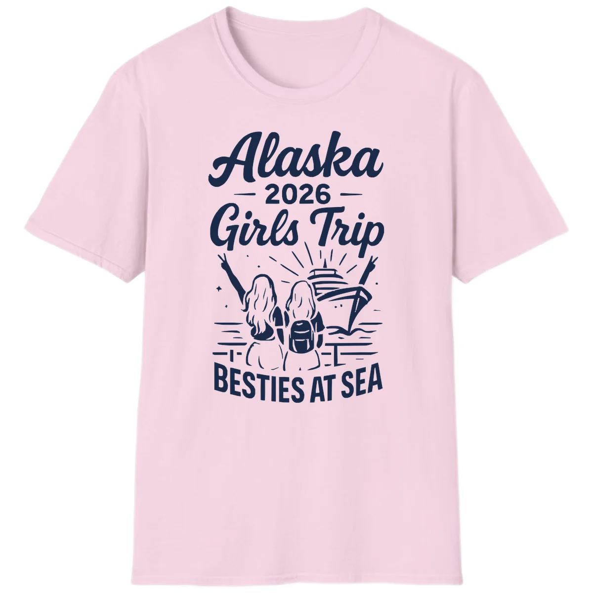 Alaska 2026 Girls Trip Besties At Sea Cruise T-Shirt in Light Pink