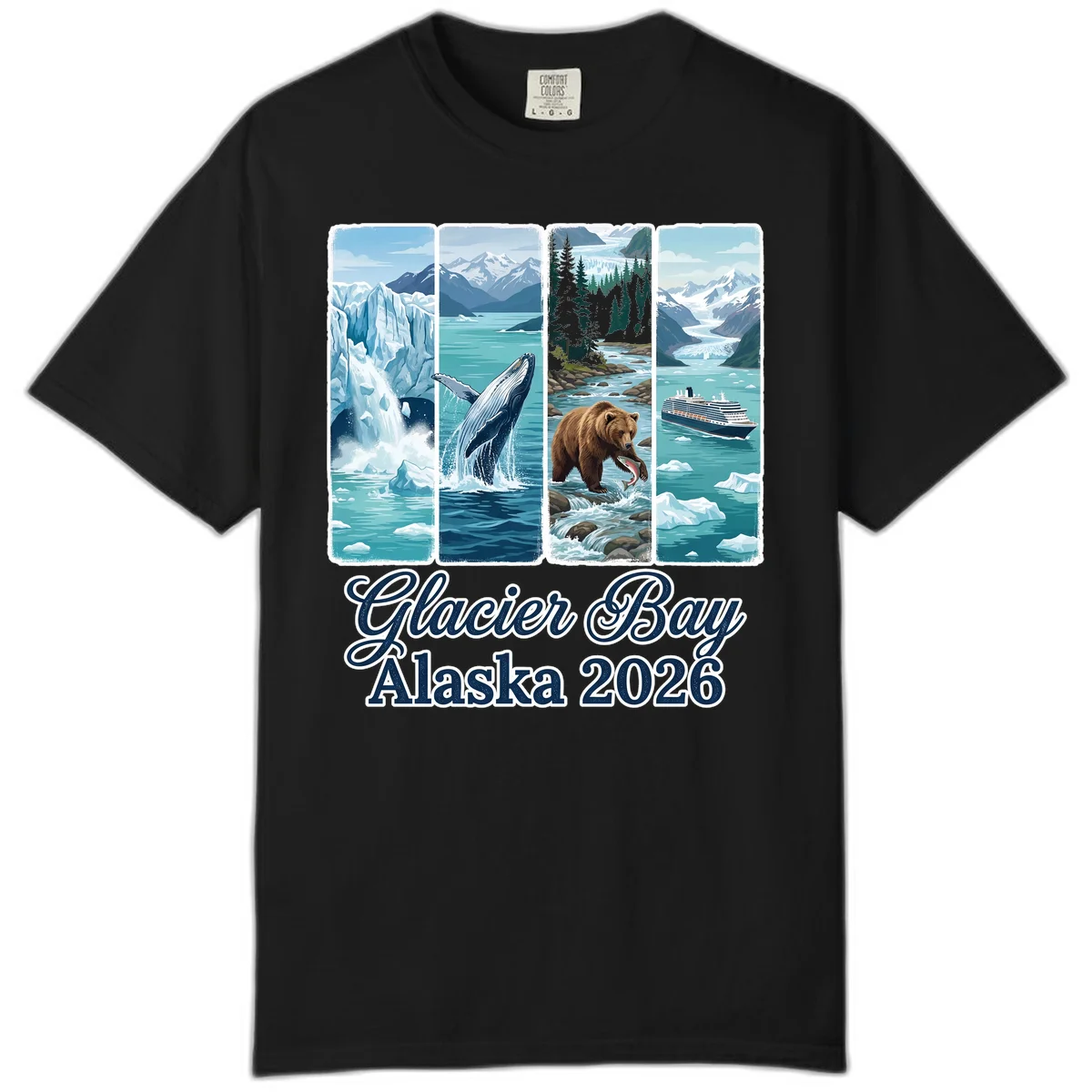 Glacier Bay Alaska 2026 Adventure Comfort Color Tee in Black