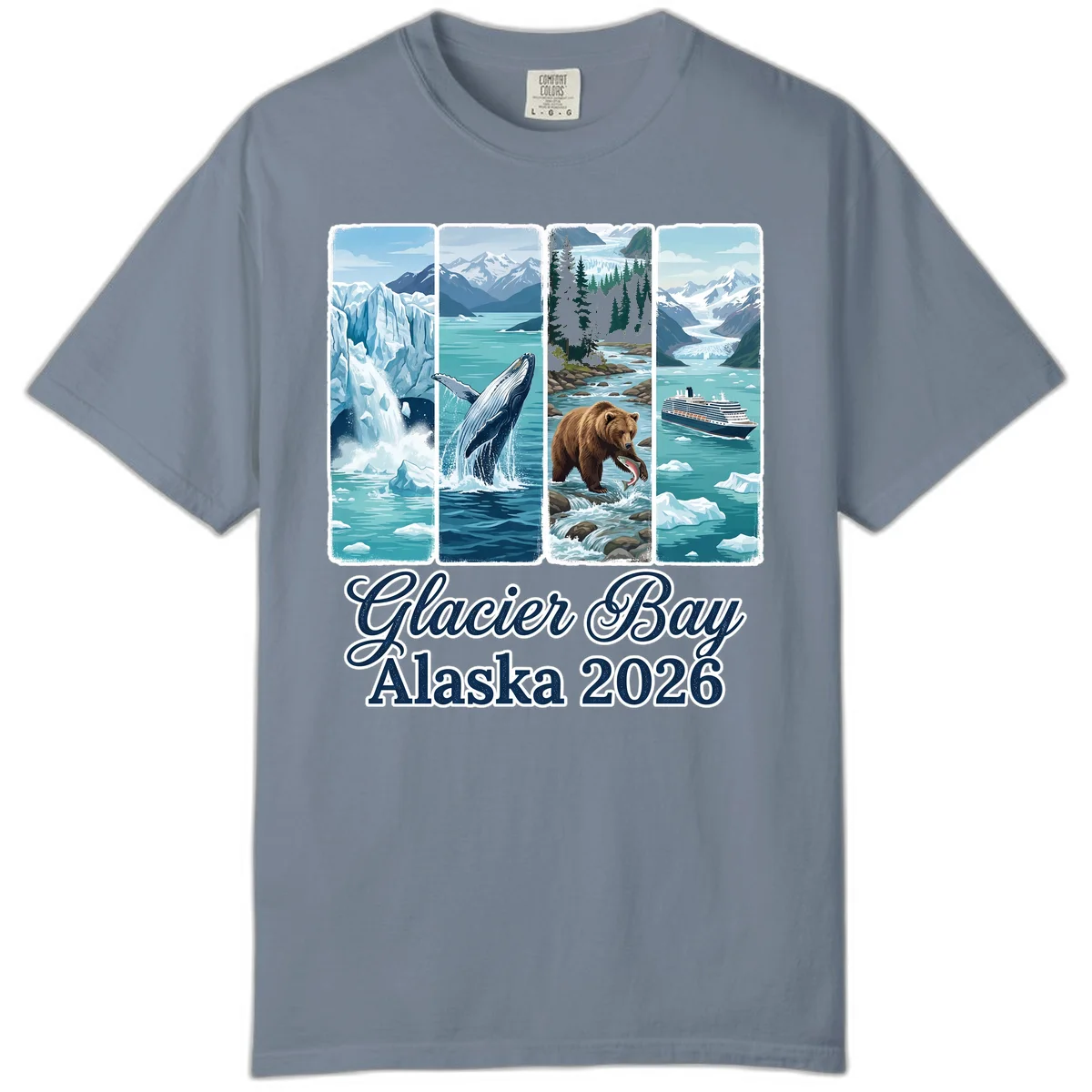 Glacier Bay Alaska 2026 Adventure Comfort Color Tee in Blue Jean