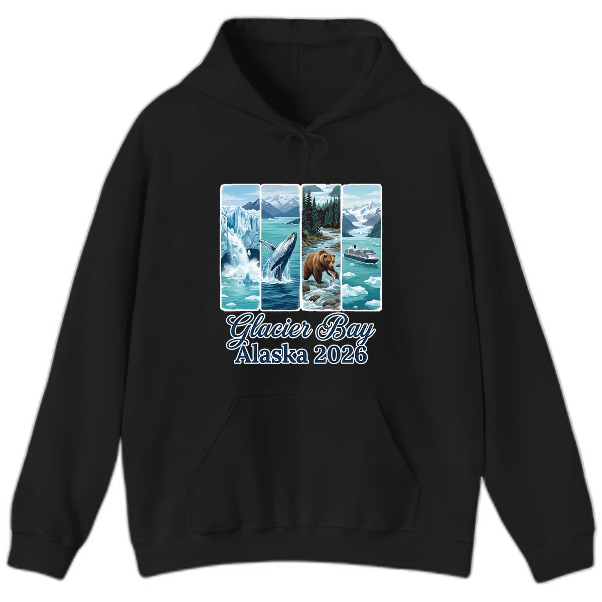 Glacier Bay Alaska 2026 Adventure Hoodie in Black
