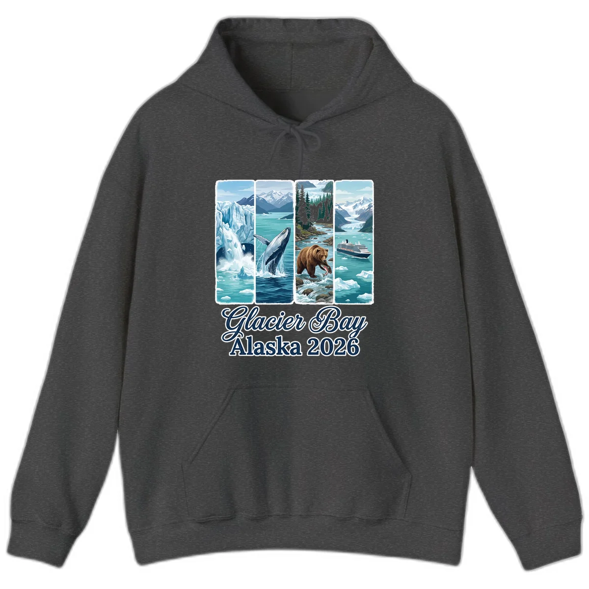 Glacier Bay Alaska 2026 Adventure Hoodie in Dark Heather