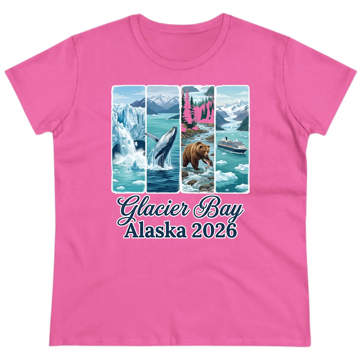 Glacier Bay Alaska 2026 Adventure Ladies Tee in Azalea