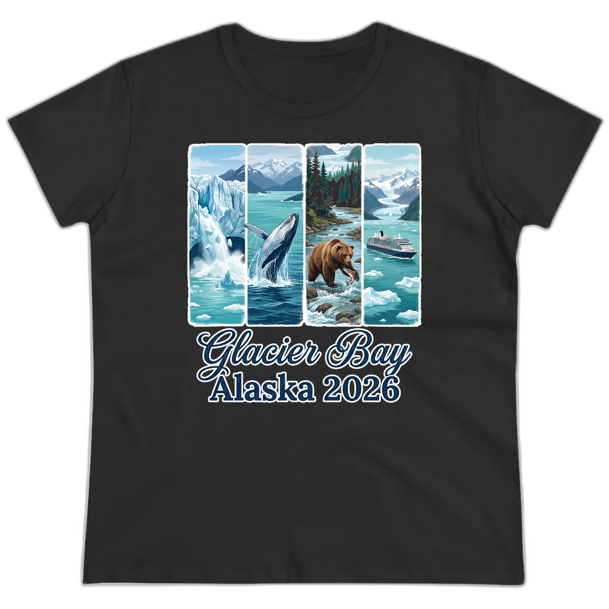 Glacier Bay Alaska 2026 Adventure Ladies Tee in Black