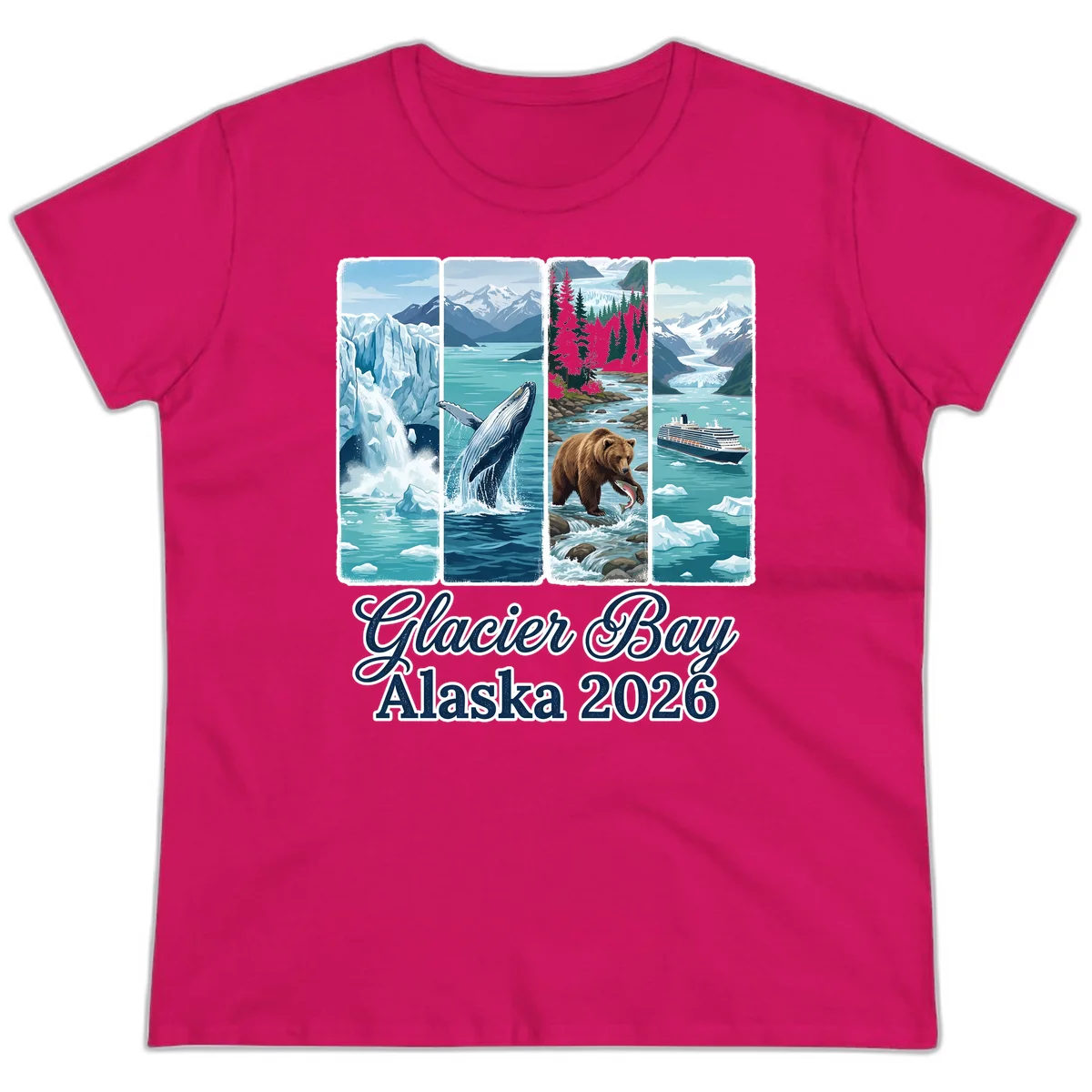 Glacier Bay Alaska 2026 Adventure Ladies Tee in Heliconia
