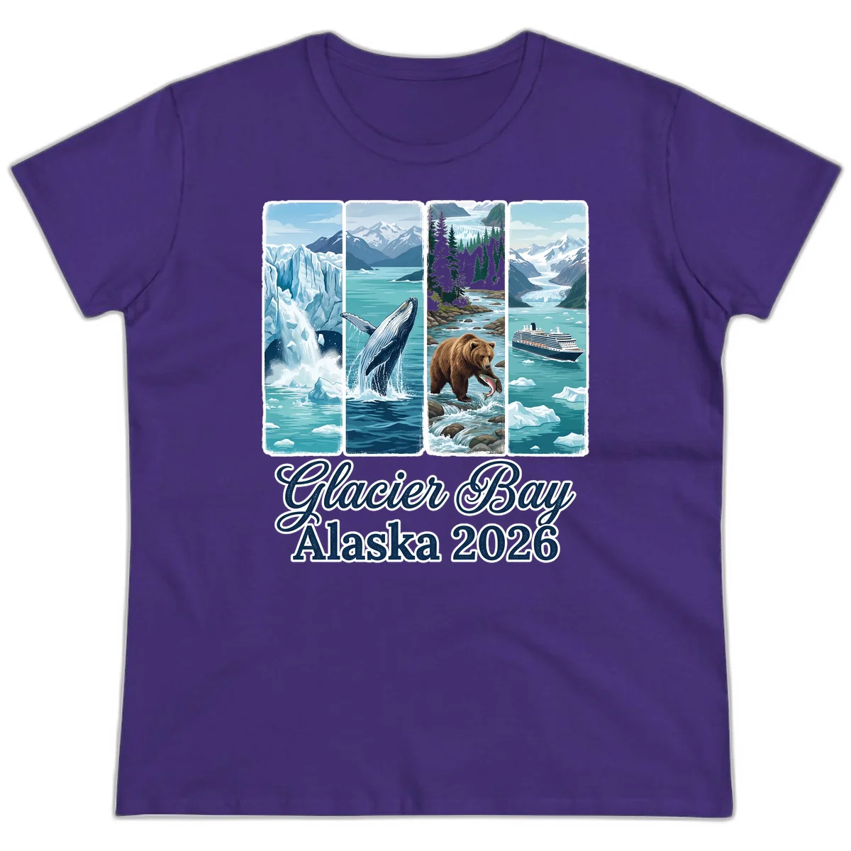 Glacier Bay Alaska 2026 Adventure Ladies Tee in Purple