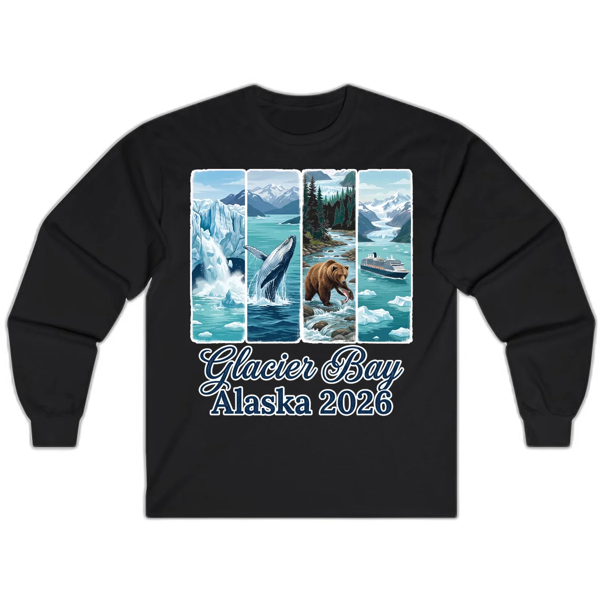 Glacier Bay Alaska 2026 Adventure Long Sleeve Tee in Black