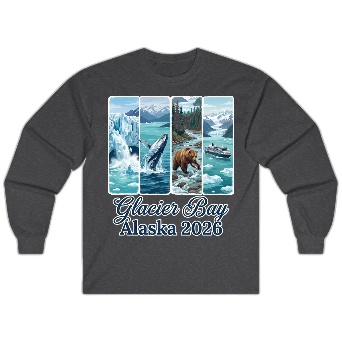 Glacier Bay Alaska 2026 Adventure Long Sleeve Tee in Dark Heather