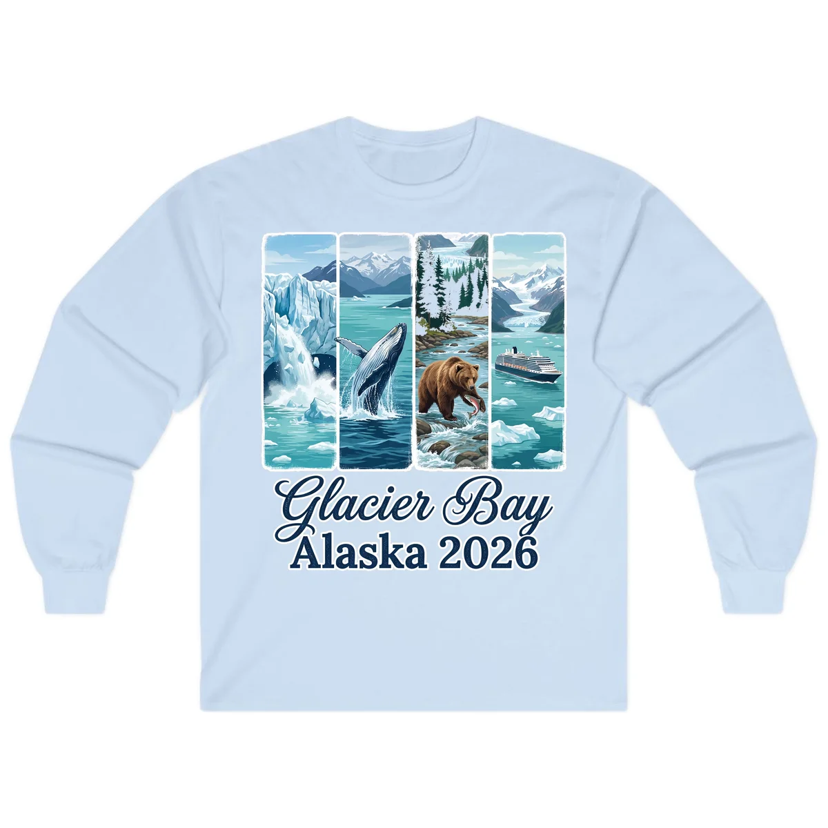 Glacier Bay Alaska 2026 Adventure Long Sleeve Tee in Light Blue