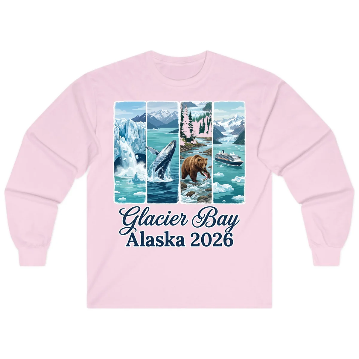 Glacier Bay Alaska 2026 Adventure Long Sleeve Tee in Light Pink