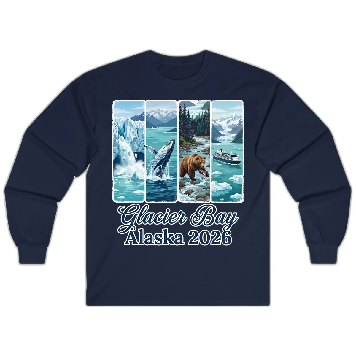 Glacier Bay Alaska 2026 Adventure Long Sleeve Tee in Navy