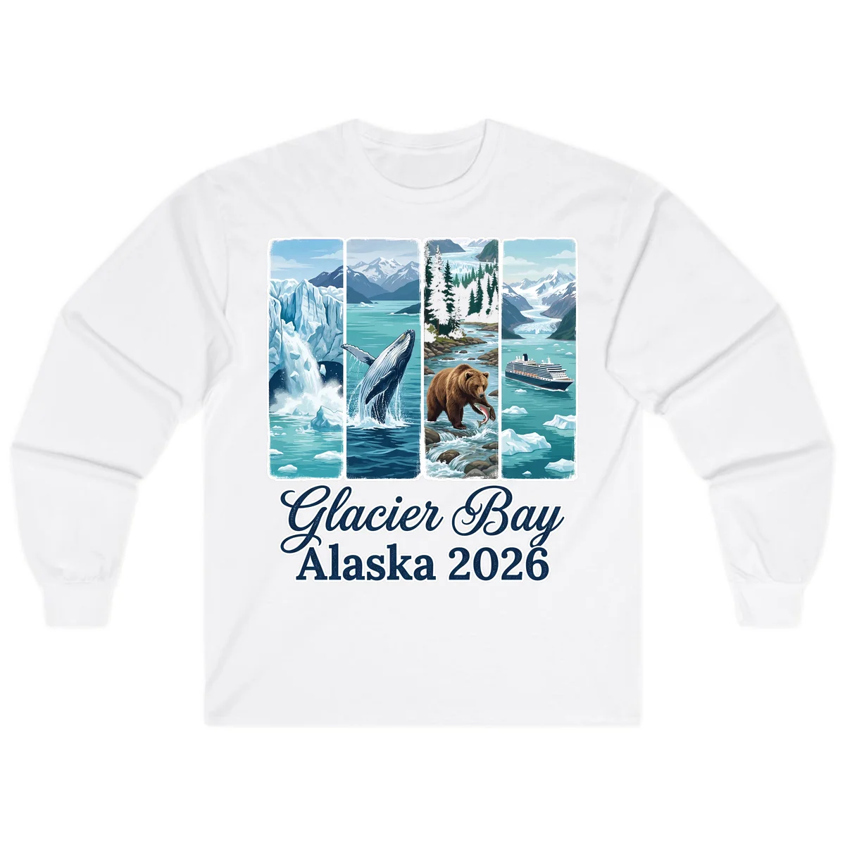 Glacier Bay Alaska 2026 Adventure Long Sleeve Tee in White