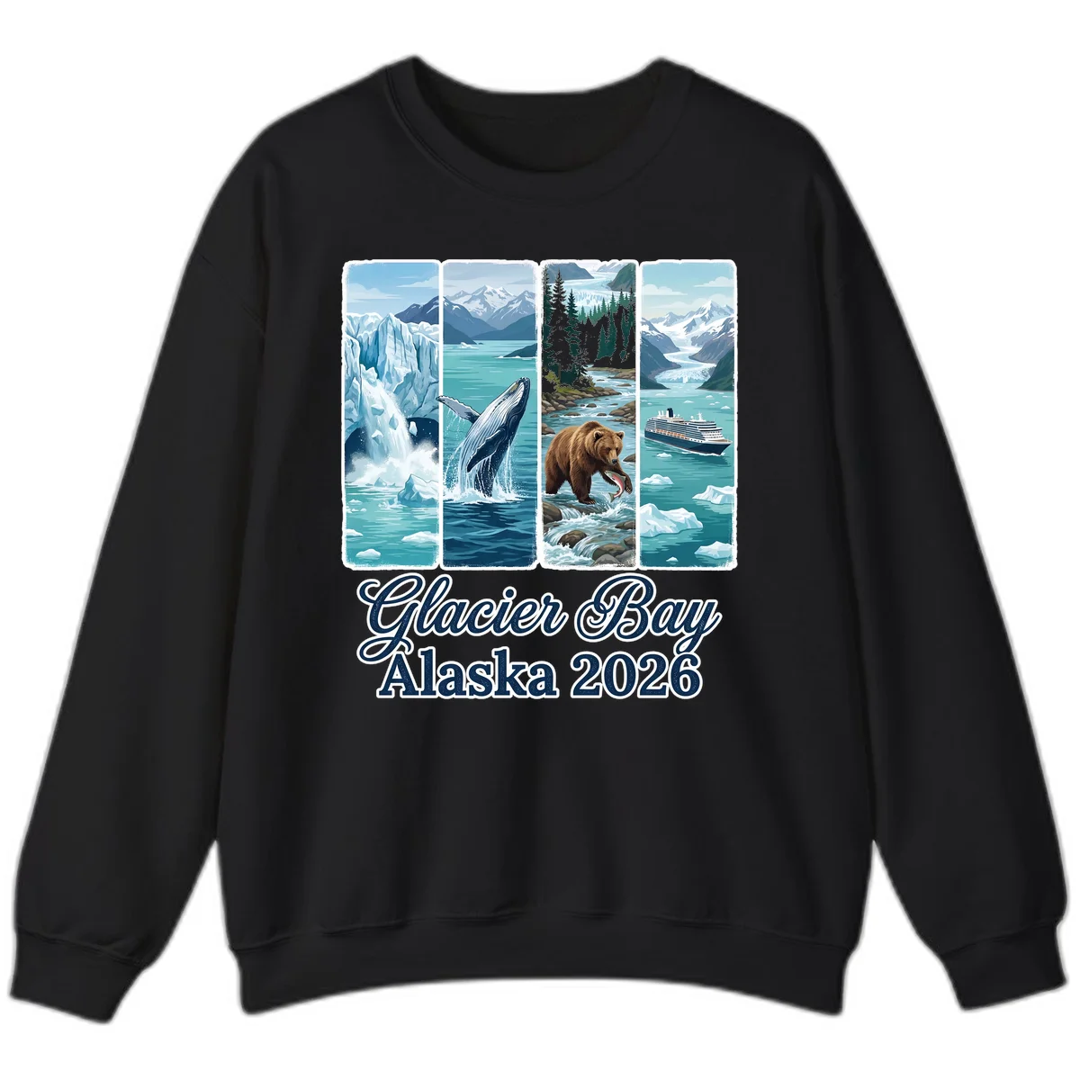 Glacier Bay Alaska 2026 Adventure Crewneck Sweatshirt in Black