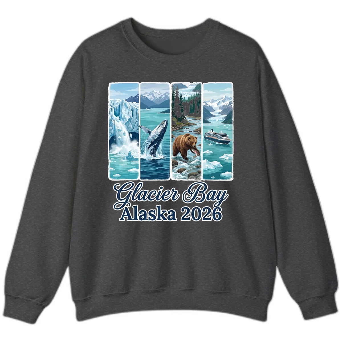 Glacier Bay Alaska 2026 Adventure Crewneck Sweatshirt in Dark Heather