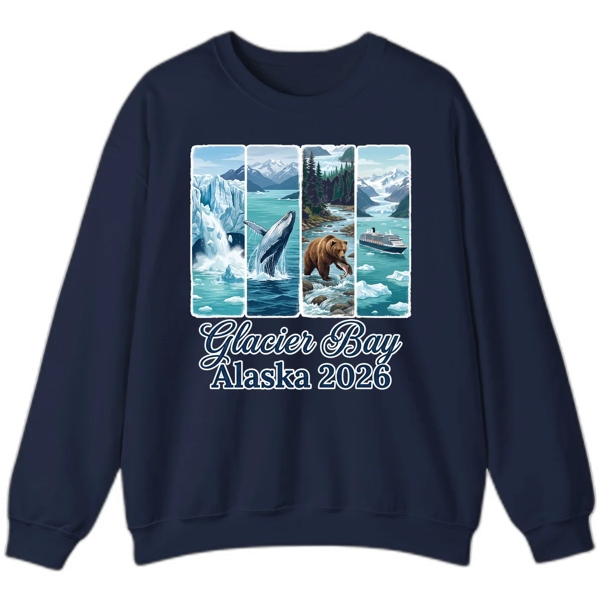 Glacier Bay Alaska 2026 Adventure Crewneck Sweatshirt in Navy