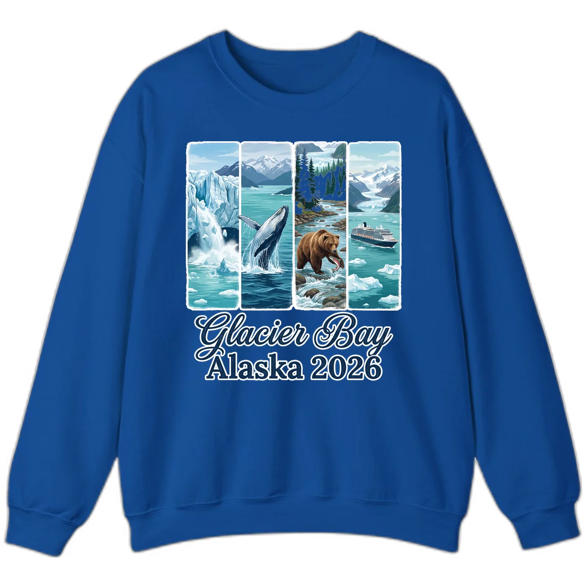 Glacier Bay Alaska 2026 Adventure Crewneck Sweatshirt in Royal