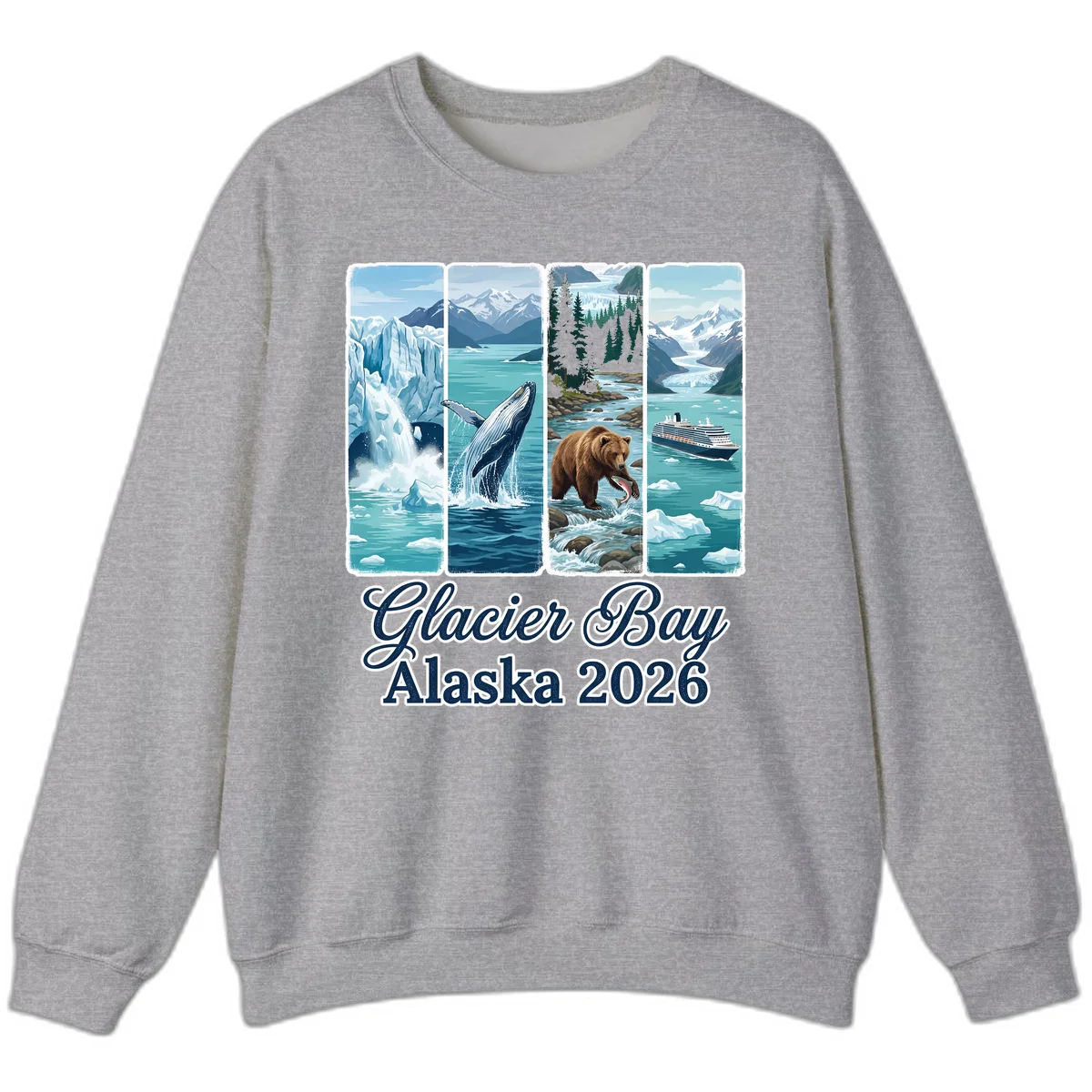 Glacier Bay Alaska 2026 Adventure Crewneck Sweatshirt in Sport Grey