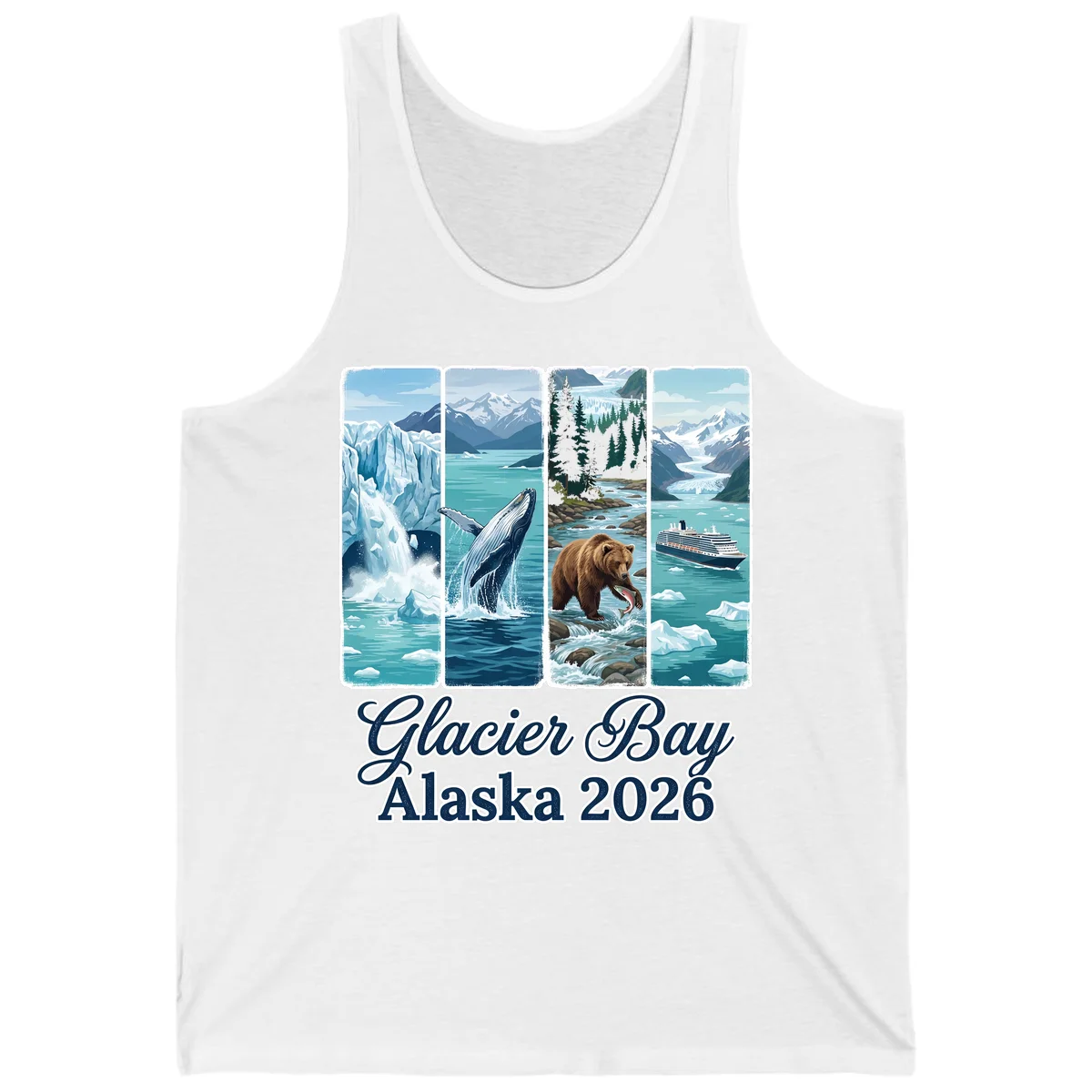 Glacier Bay Alaska 2026 Adventure Tank Top in White
