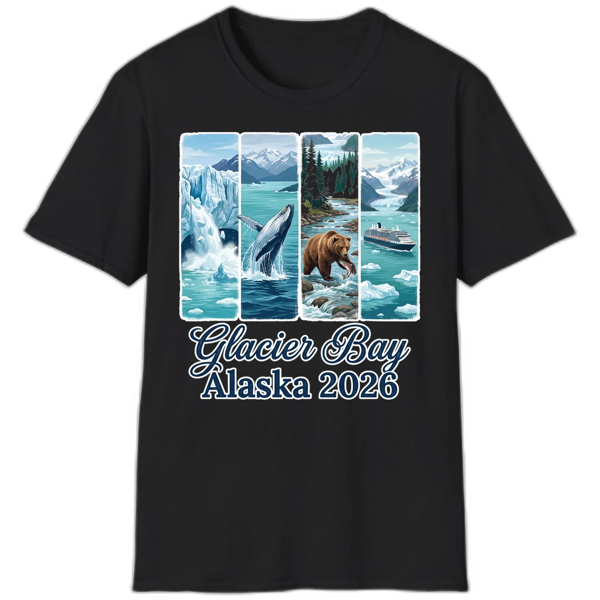 Glacier Bay Alaska 2026 Adventure T-Shirt in Black