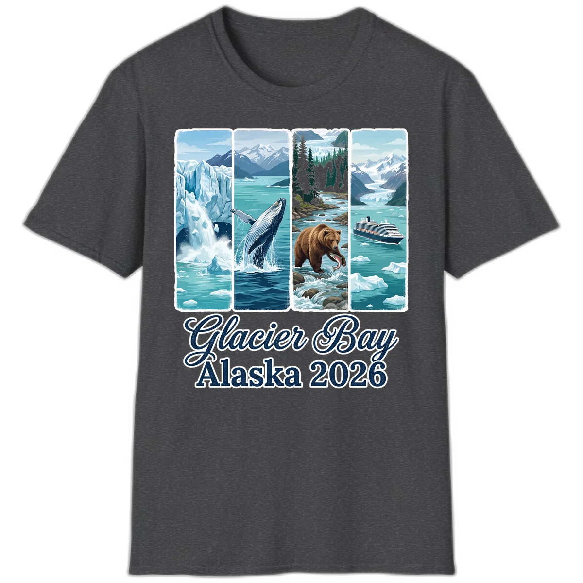 Glacier Bay Alaska 2026 Adventure T-Shirt in Dark Heather