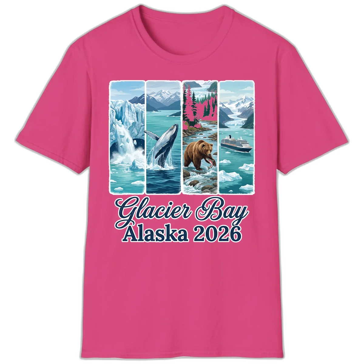 Glacier Bay Alaska 2026 Adventure T-Shirt in Heliconia