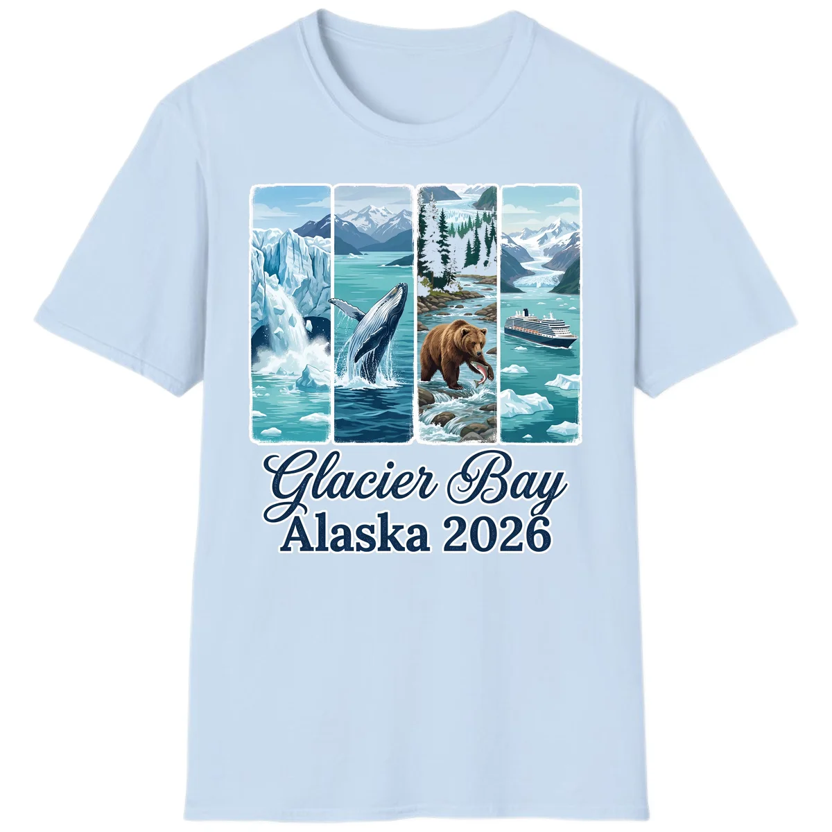 Glacier Bay Alaska 2026 Adventure T-Shirt in Light Blue