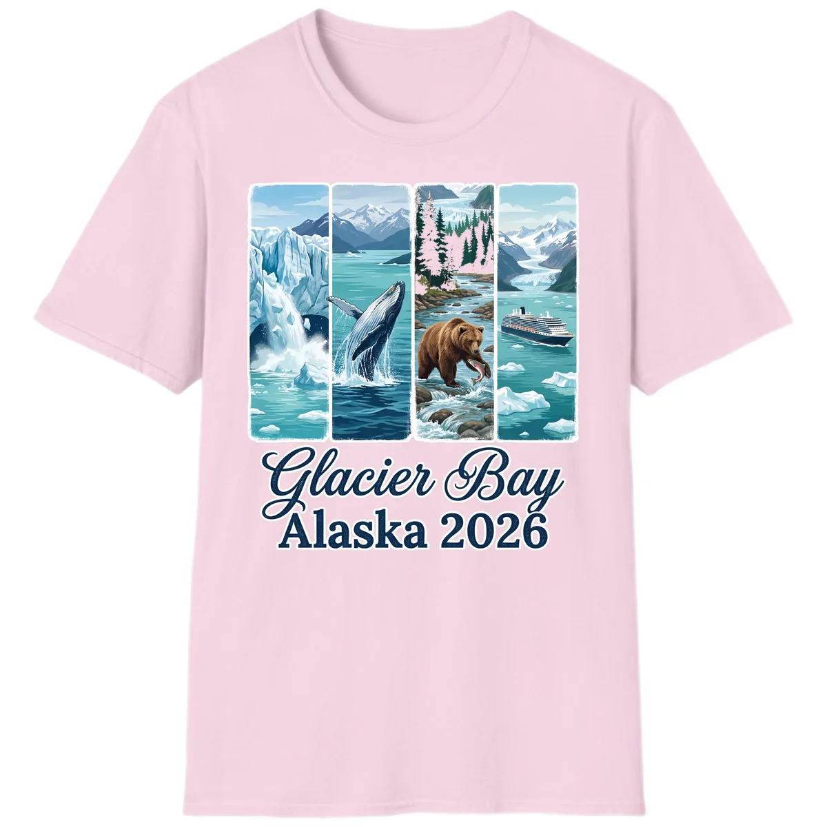 Glacier Bay Alaska 2026 Adventure T-Shirt in Light Pink