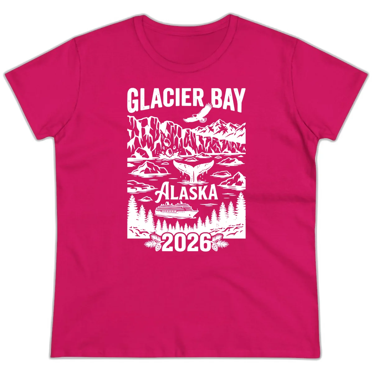 Glacier Bay Alaska Cruise 2026 Ladies Tee in Heliconia