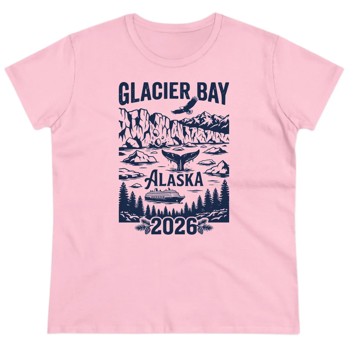 Glacier Bay Alaska Cruise 2026 Ladies Tee in Light Pink