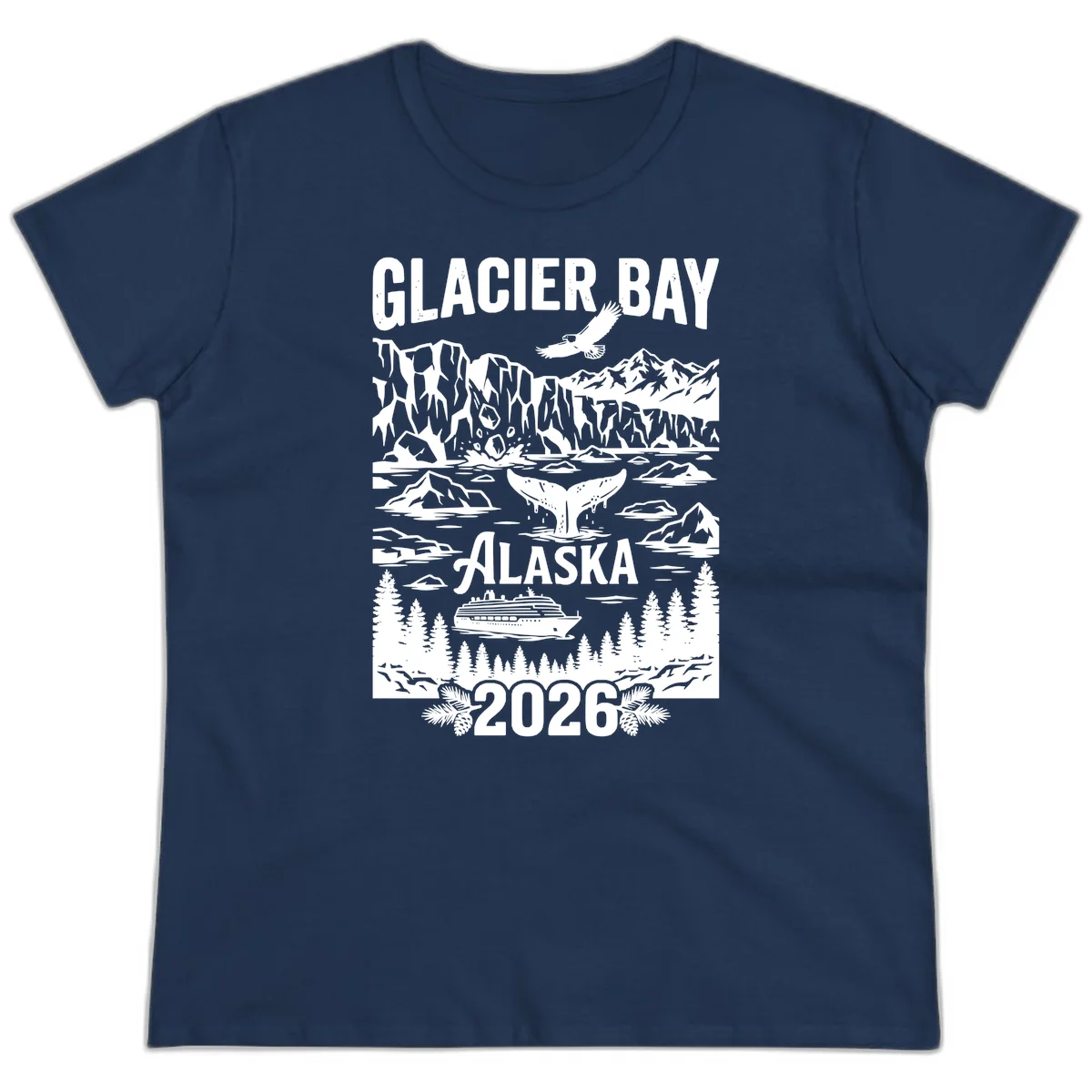 Glacier Bay Alaska Cruise 2026 Ladies Tee in Navy