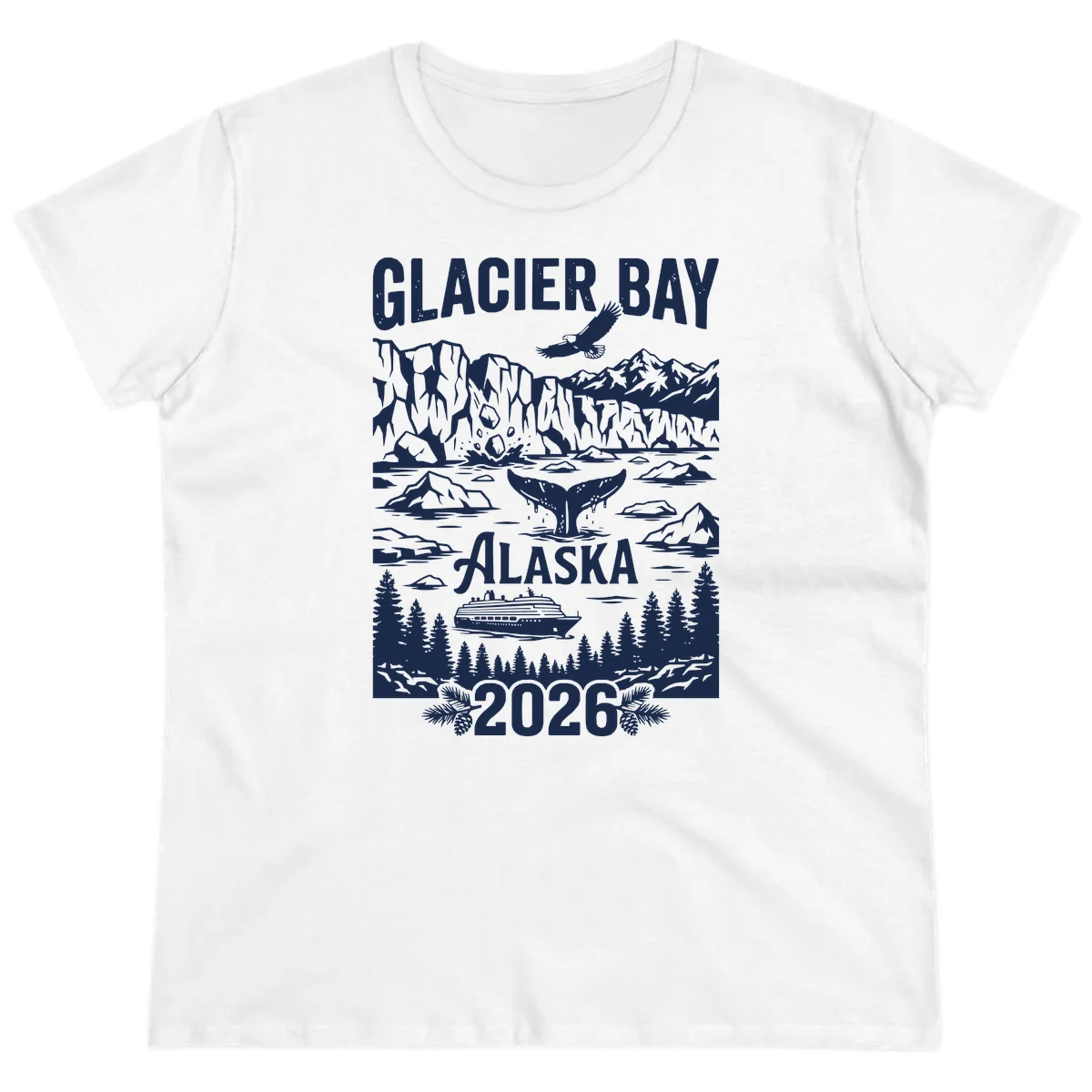 Glacier Bay Alaska Cruise 2026 Ladies Tee in White