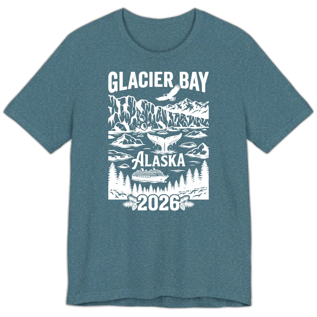 Glacier Bay Alaska Cruise 2026 Premium Tee in Heather Deep Teal