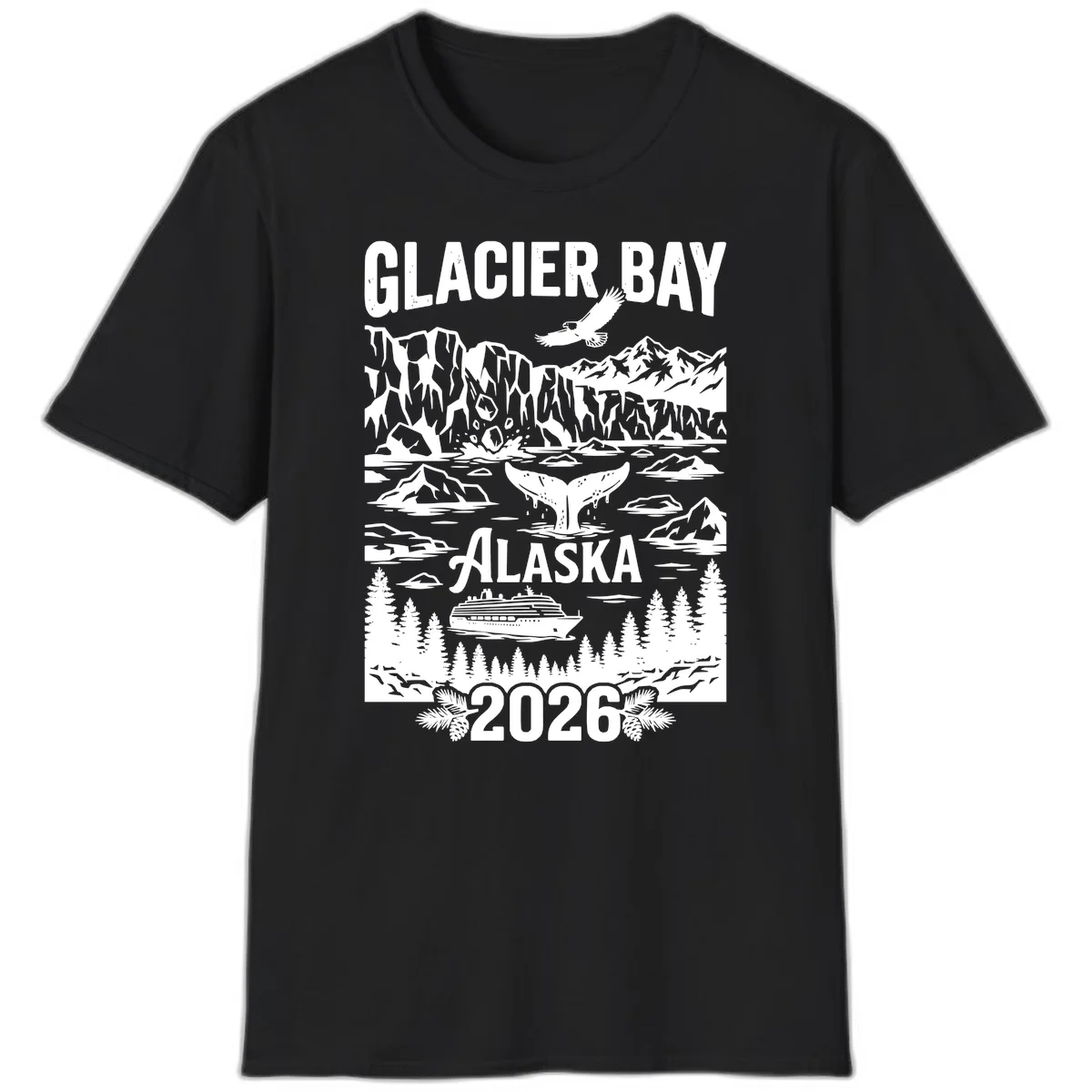 Glacier Bay Alaska Cruise 2026 T-Shirt in Black